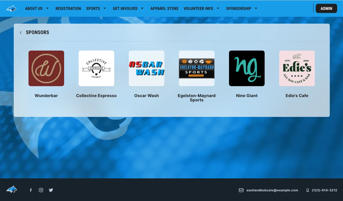 sponsors on a sports team management software website