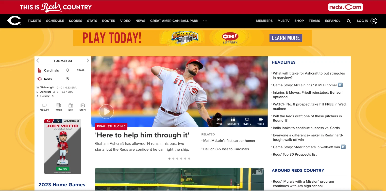 the cincinnati reds baseball website