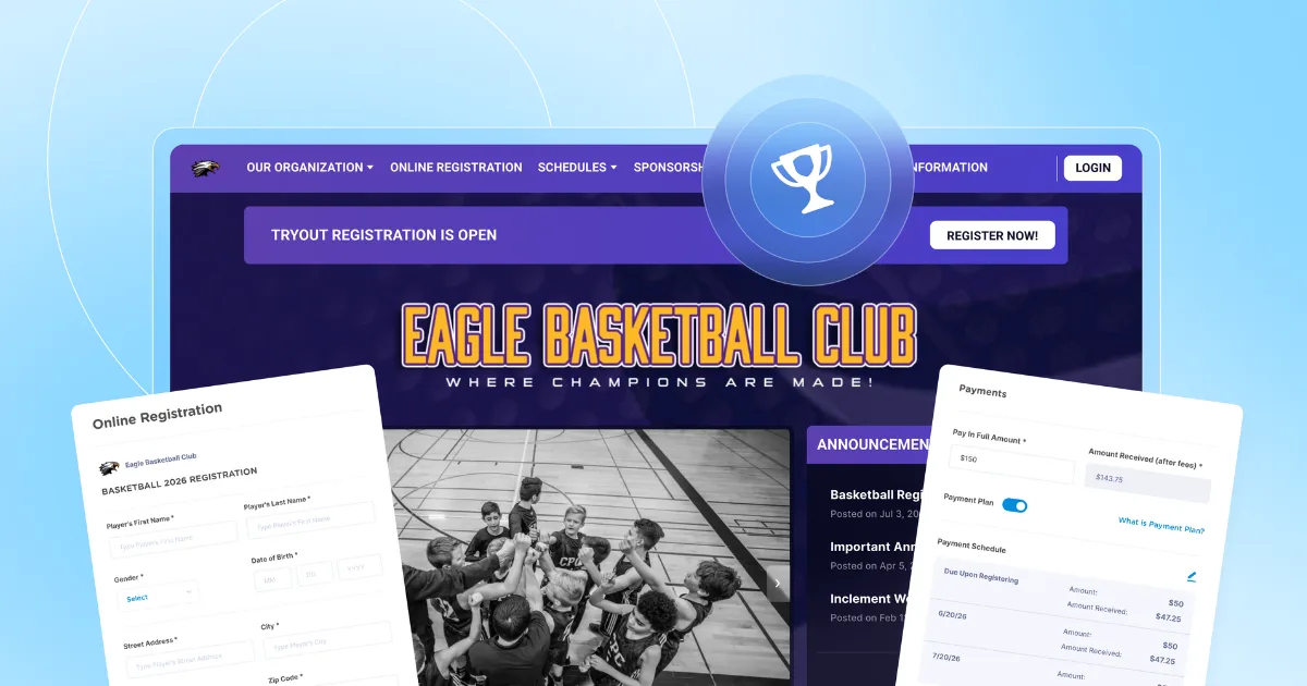 An illustration showing a youth sports website alternative to LeagueApps which includes online registration tools