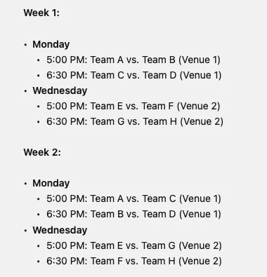 Example of a round robin sports schedule