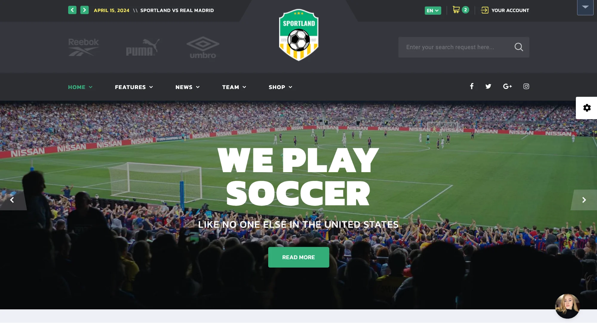 Crowd at a soccer match on the homepage of Sportland Football Club website