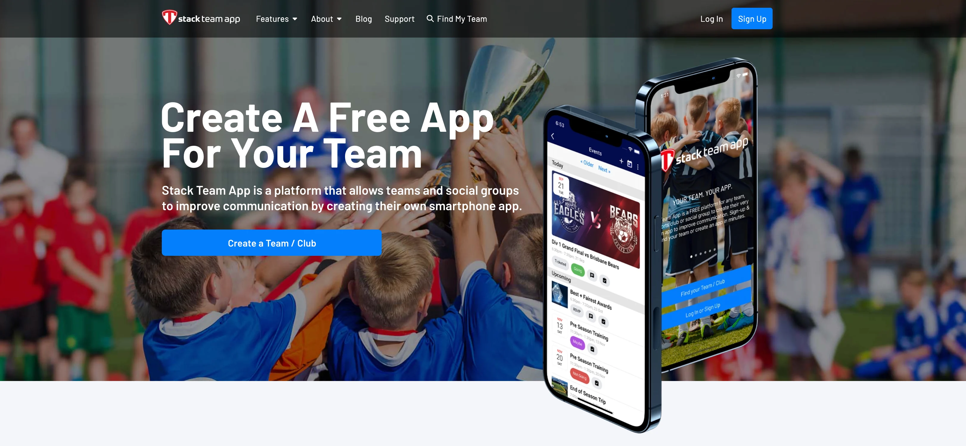 Screenshot of Stack Team App homepage