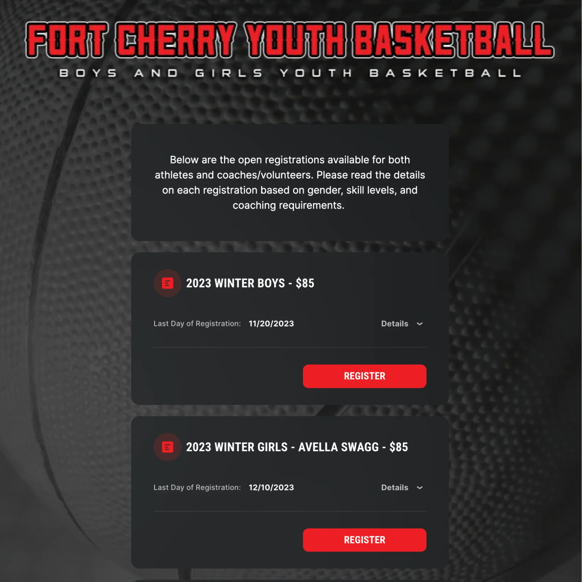 online registration and payments for youth basketball