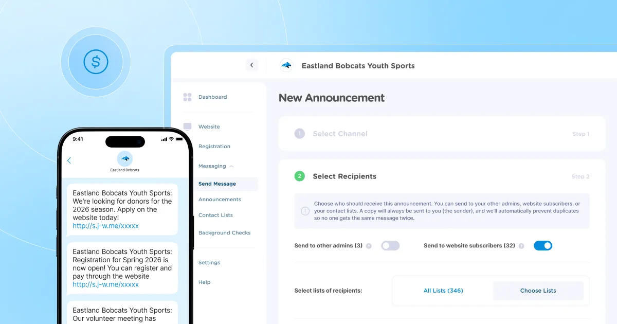 An illustration showing a sports team communication app on Jersey Watch