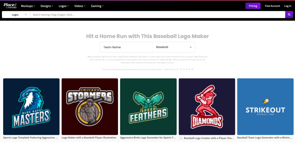 Place It sports logo creator for baseball