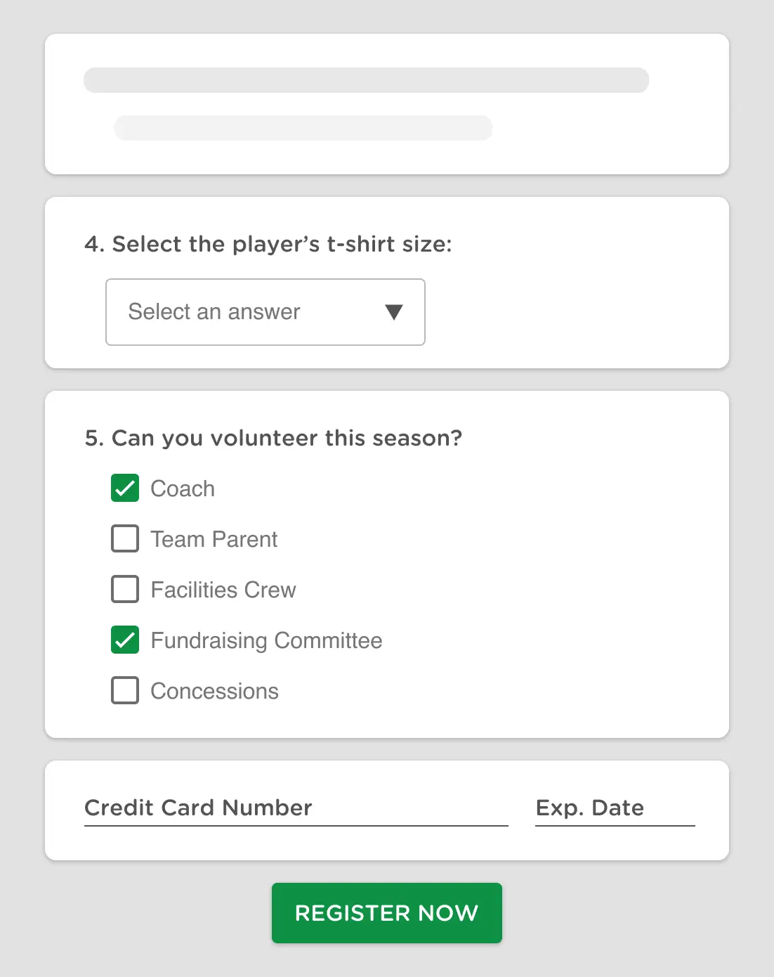 an online sports registration form with online payments for teams, clubs, and leagues