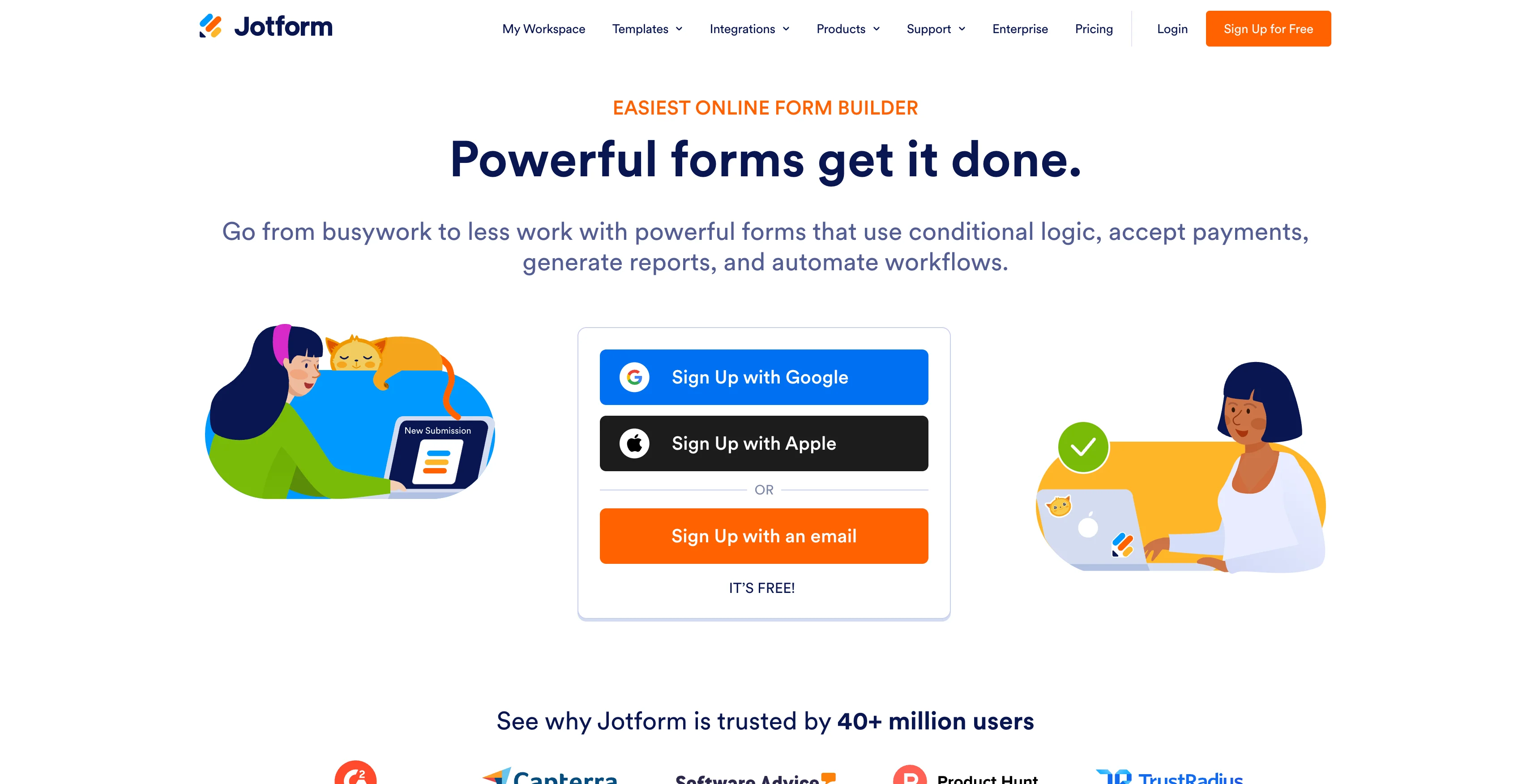 A screenshot of the Jotform landing page