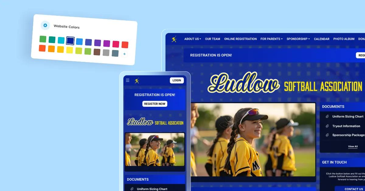 An illustration showing a youth softball website builder