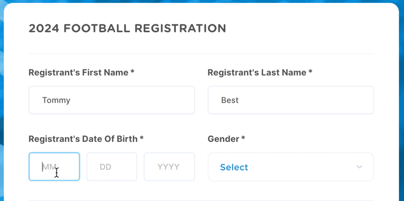an online youth sports registration form
