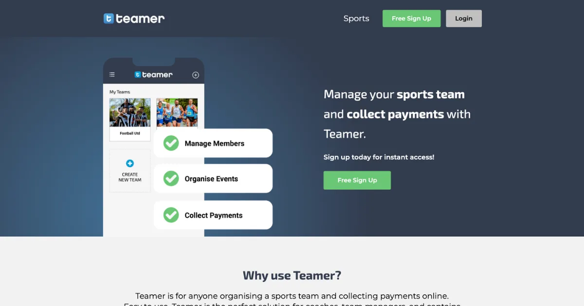 Screenshot of Teamer website