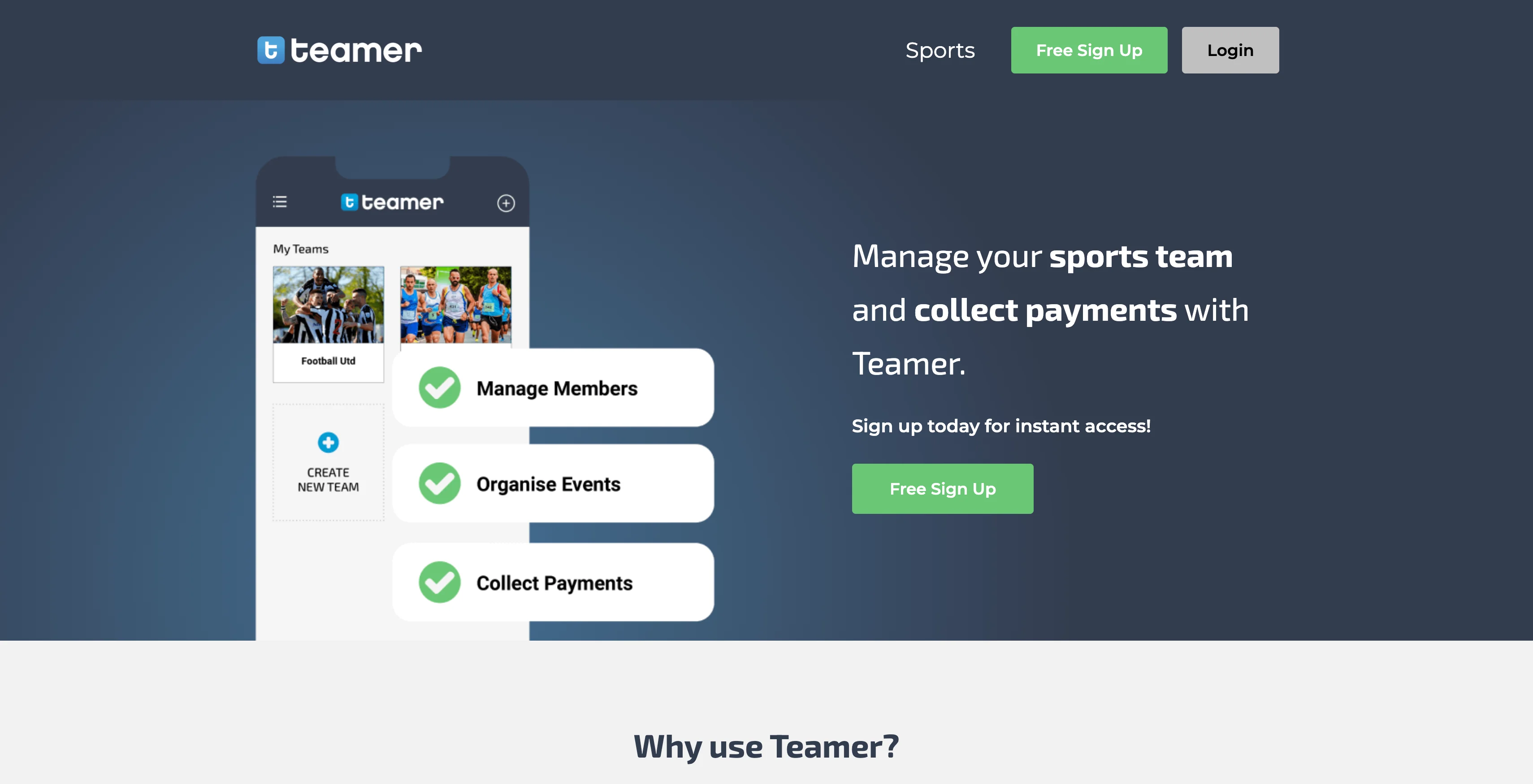 Screenshot of Teamer website
