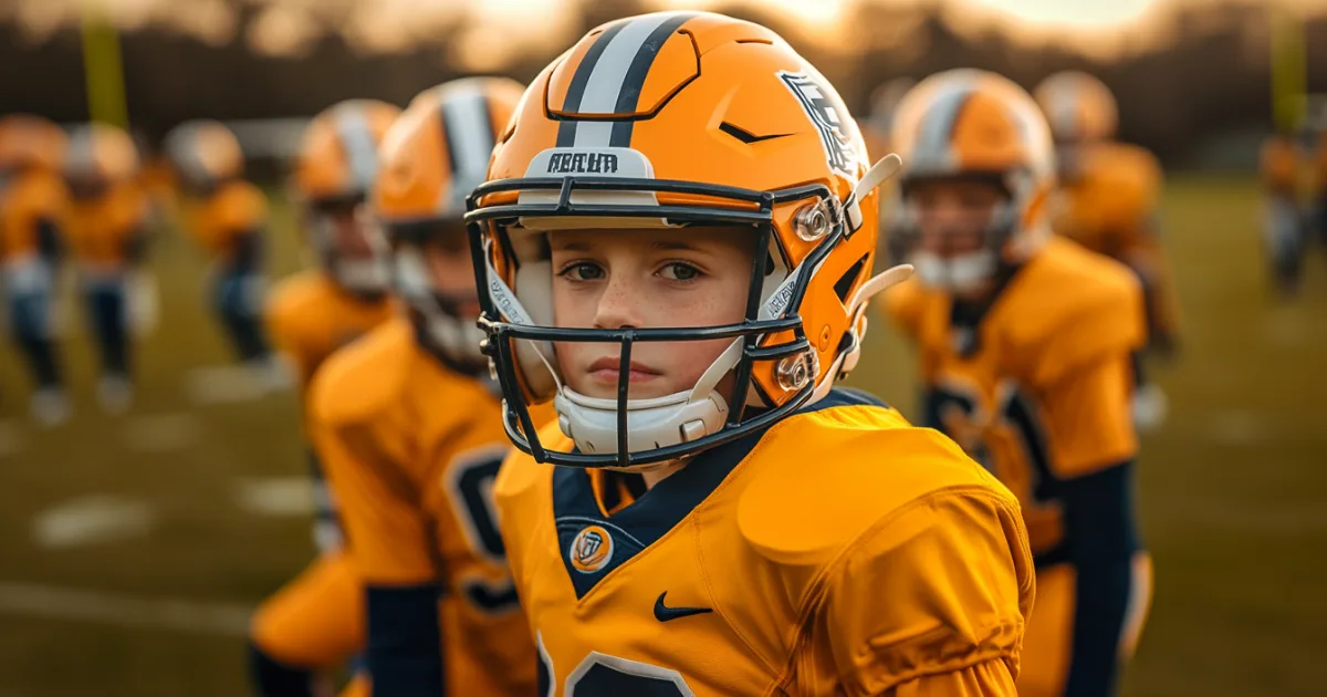 Youth football player standing in their uniform