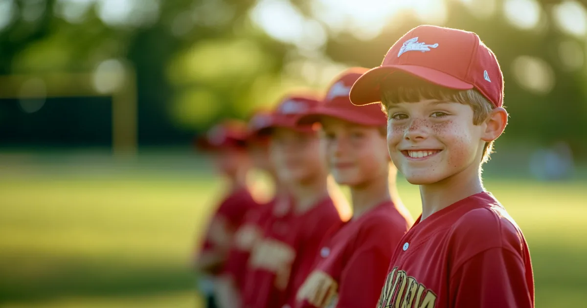 Youth baseball standing for a picture