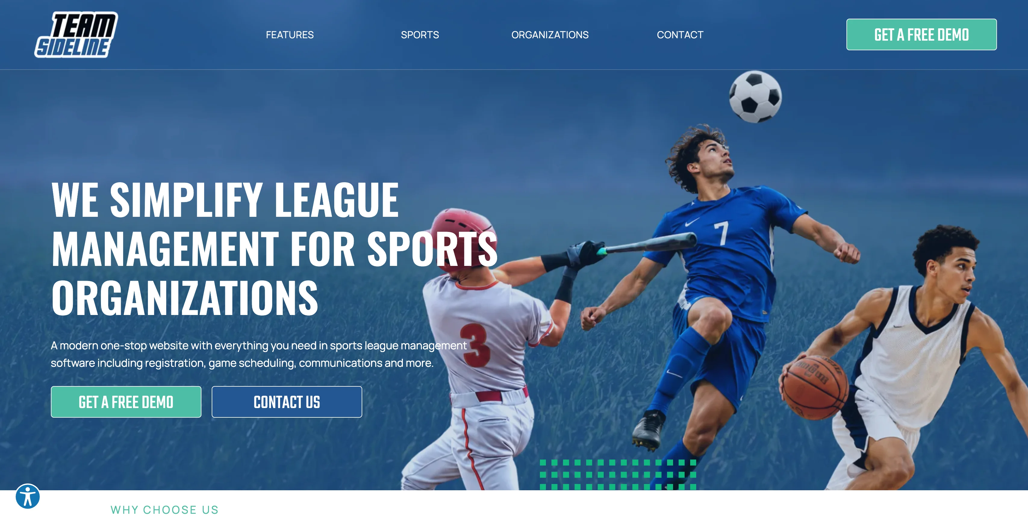 A screenshot of the TeamSideline homepage