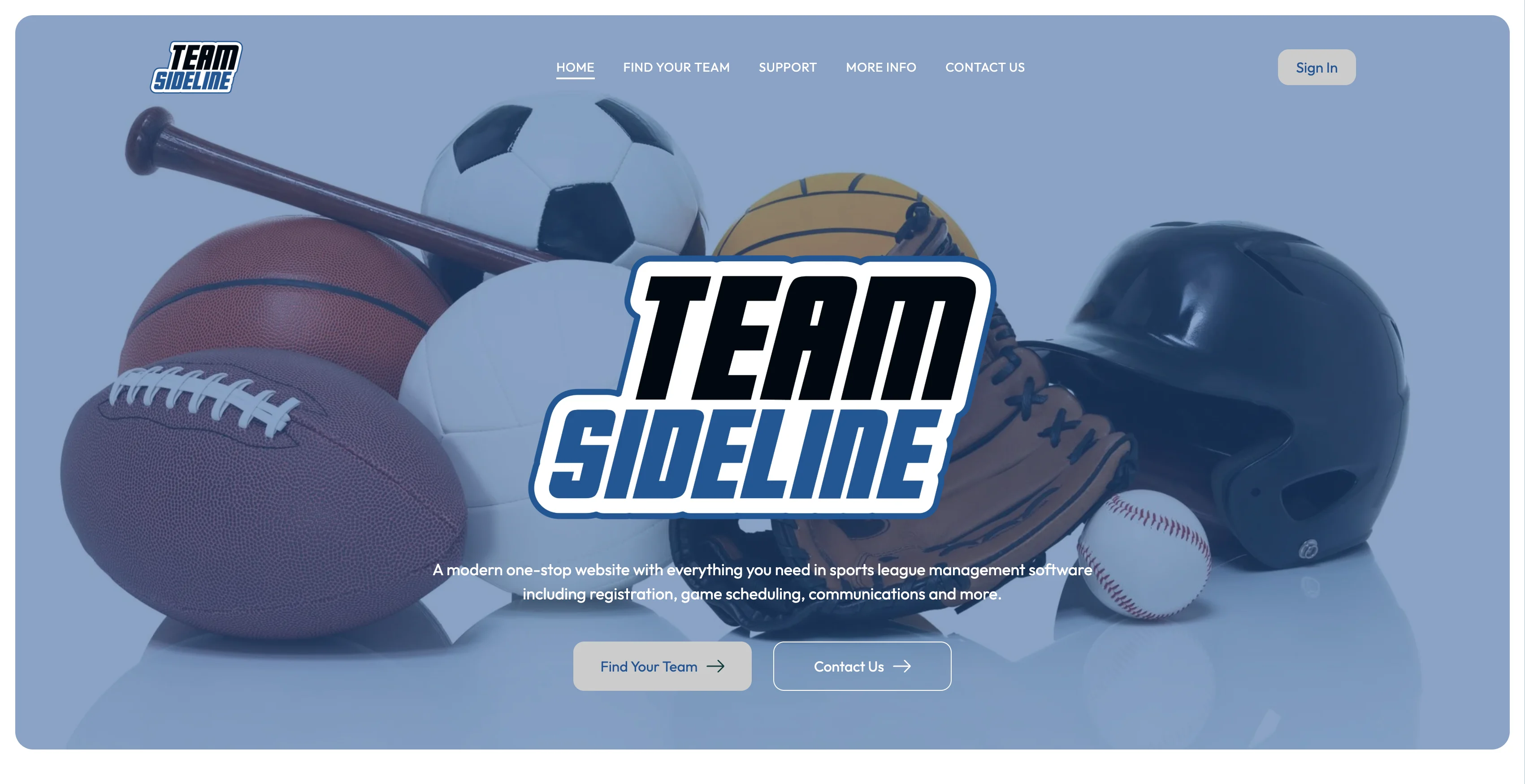 A screenshot of the TeamSideline homepage
