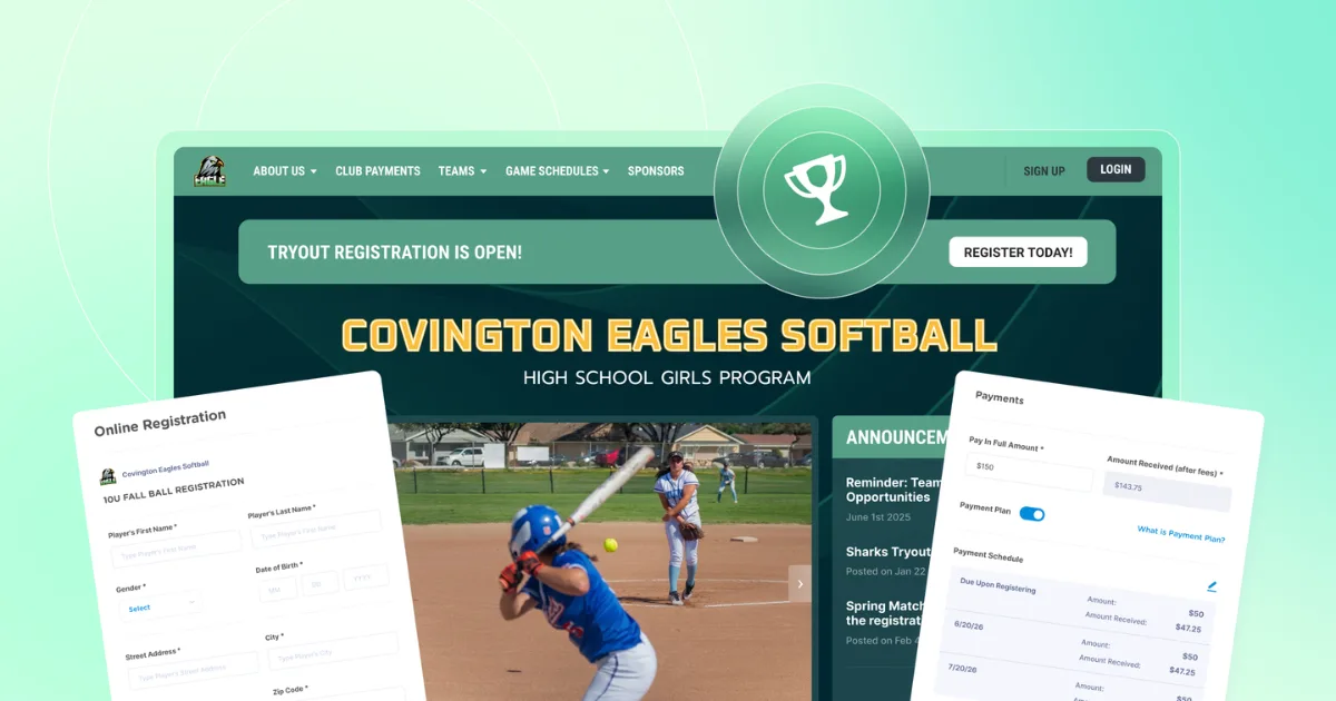 An illustration showing a youth sports website builder and online registration
