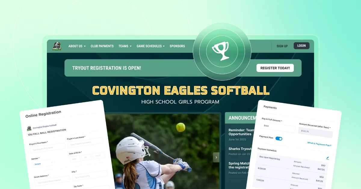 An illustration showing a youth sports website builder and online registration