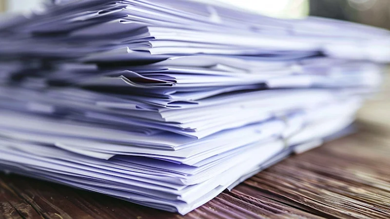 Stack of paper on a desk