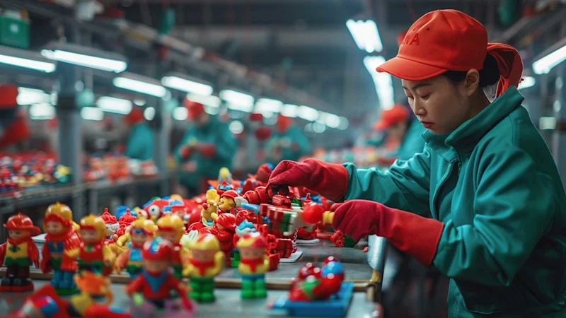 Chinese factory worker making trinkets