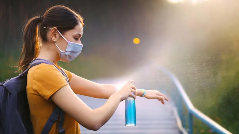 Woman using mosquito repellent
