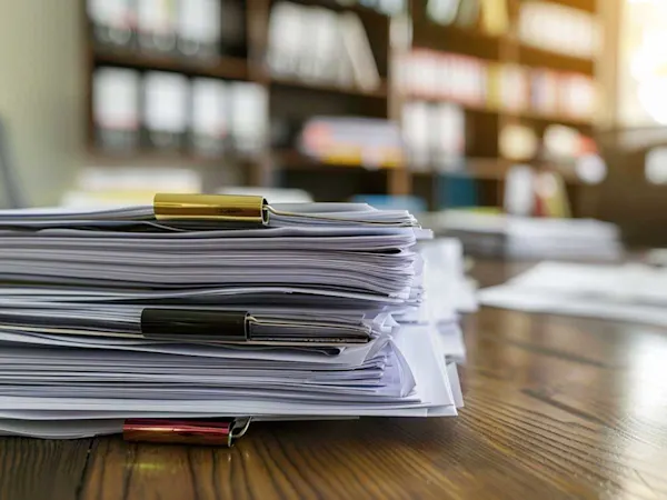 Documents on an office desk