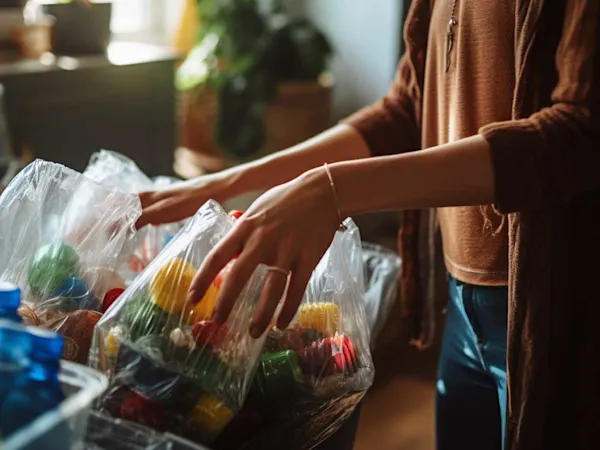 Woman sorting plastic