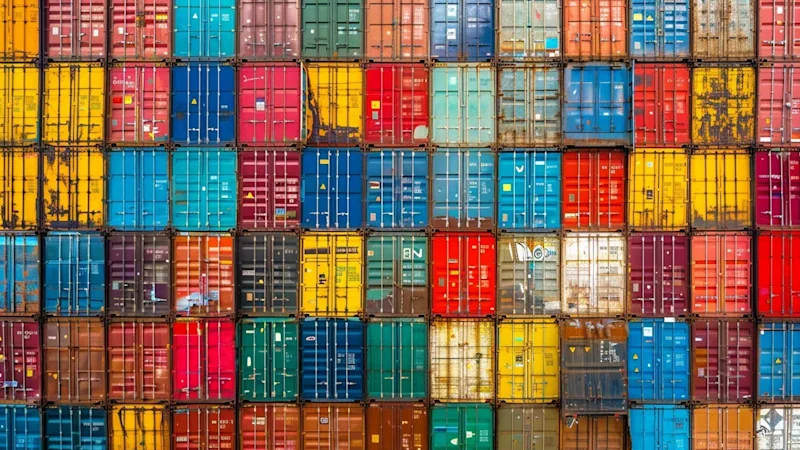 Shipping containers stacked