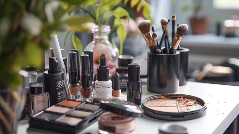 Cosmetics on a table