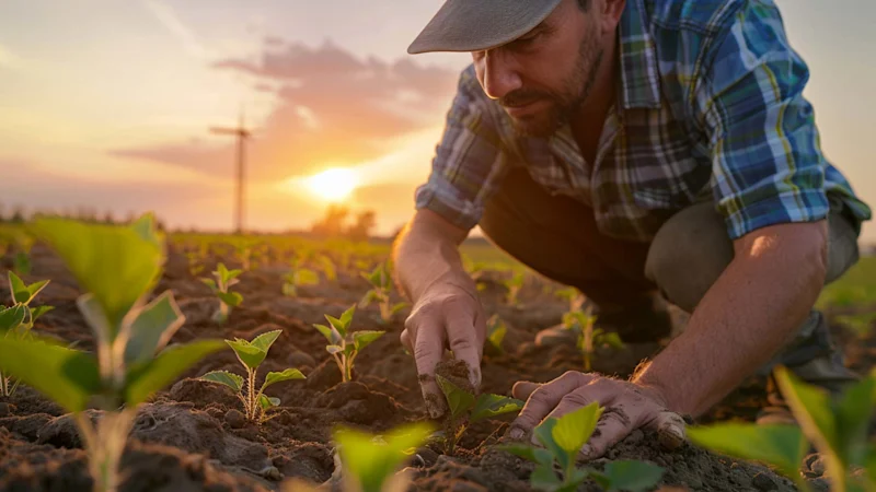 Farmer planting sunflower seeds