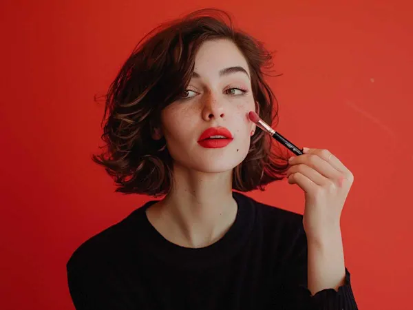 Woman applying makeup