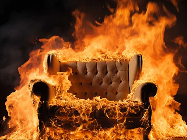 Chair with fire retardant on fire
