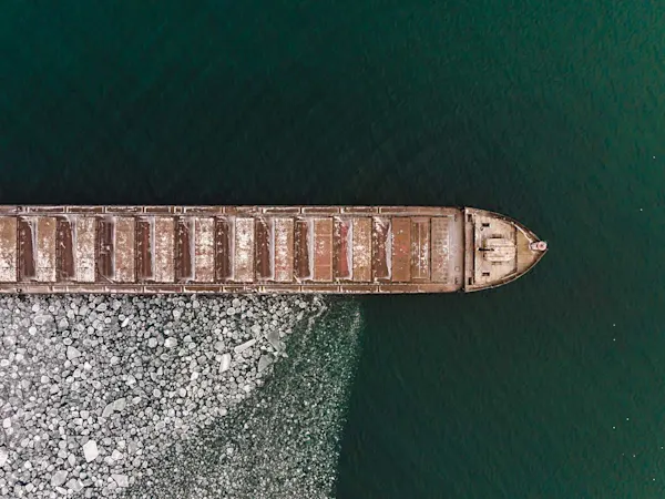 Aerial view of a shipping boat at sea