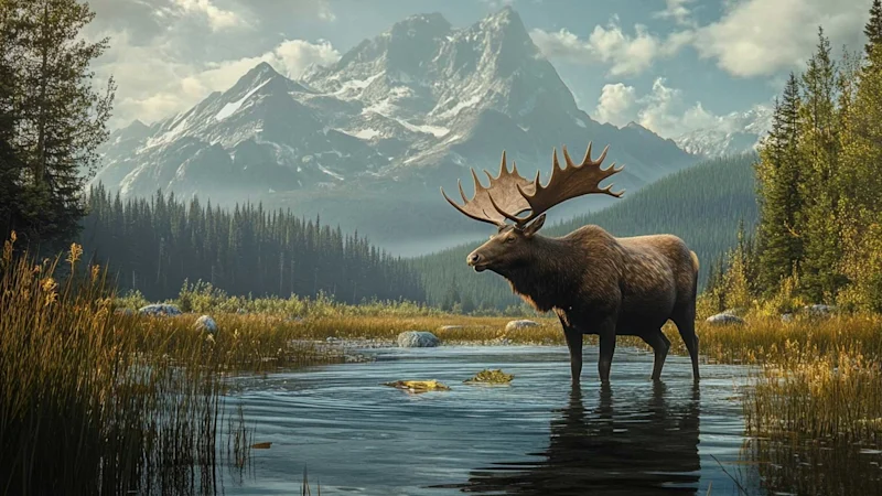 Moose in american landscape