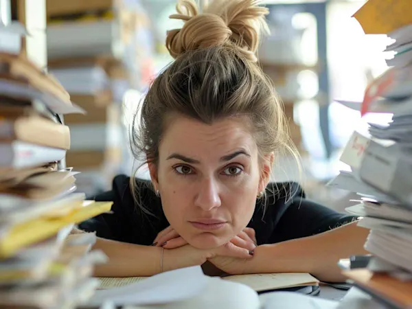 Woman with a lot of paperwork
