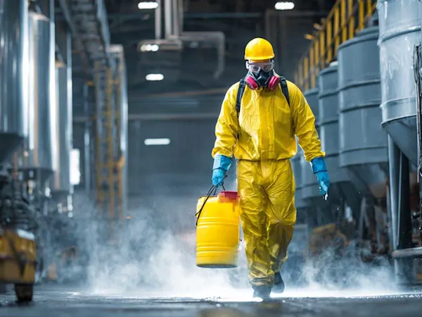 Man with industrial cleaning chemcials