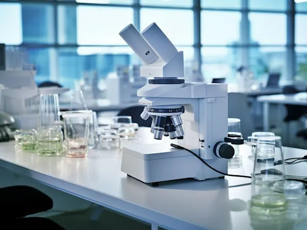 Microscope on a table in a lab