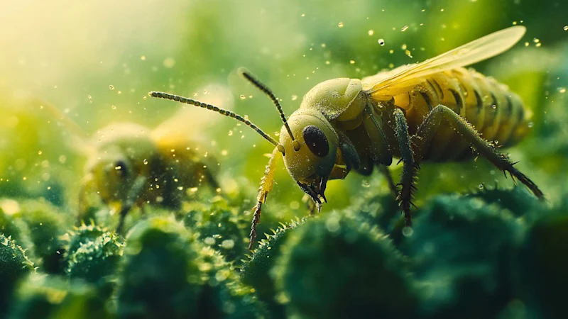 Insecticides sprayed on a bug