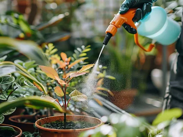 Person spraying pesticides on plants