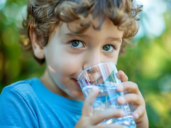 Small boy drinking water
