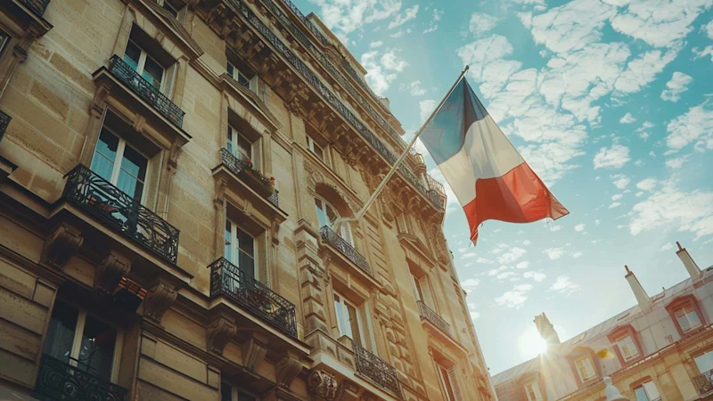 French flag flying outside a building