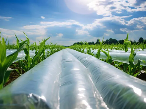 Plastic cover over a maize field