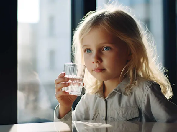 Little girl drinking a glass of water