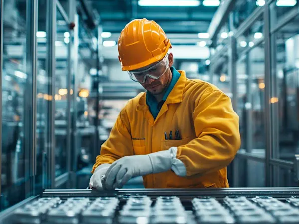 Workman in battery production facility