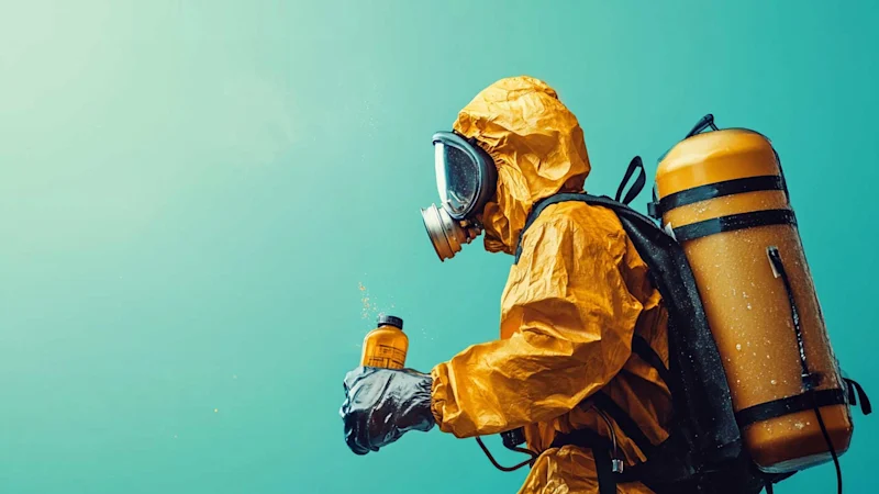 Person in PPE using insecticides