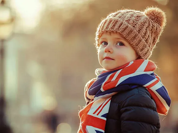 Child wrapped in UK flag