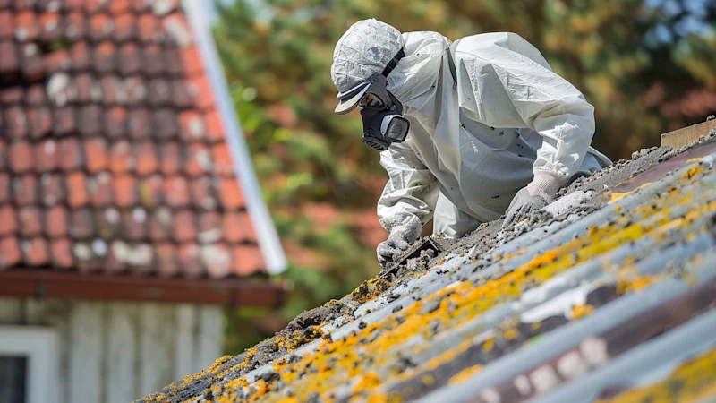 Man on roof with asbestos
