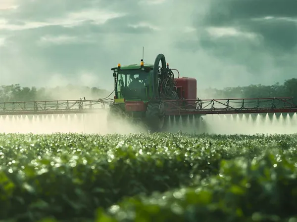 Tractor spraying pesticides