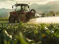 Tractor spraying pesticides