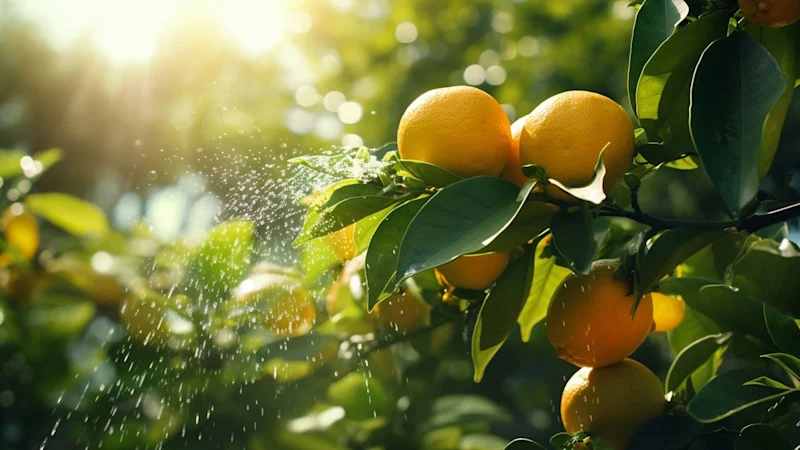 Lemons being sprayed with pesticide