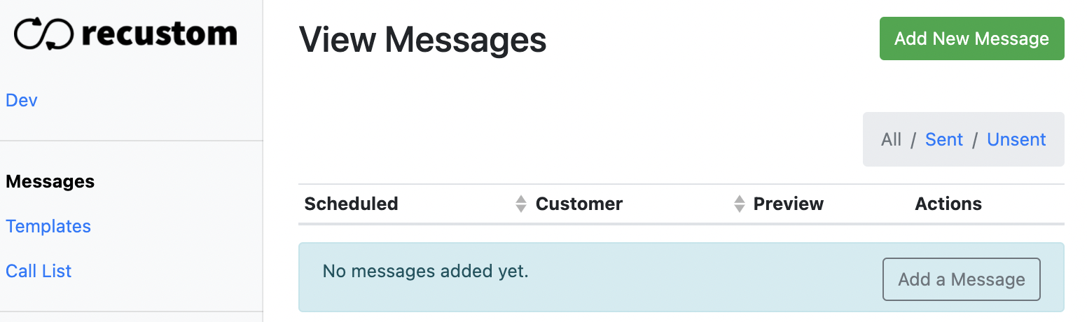 Adding a new SMS message in Recustom panel